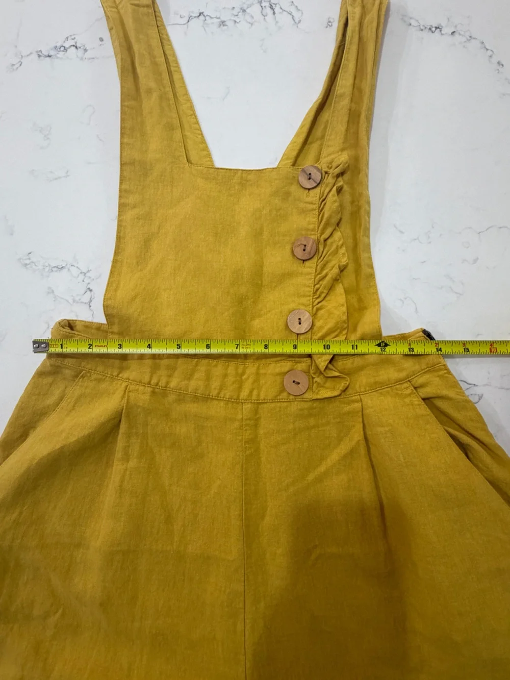 Zara Mustard Yellow Linen Blend Wide Leg Overalls Jumpsuit Sz M